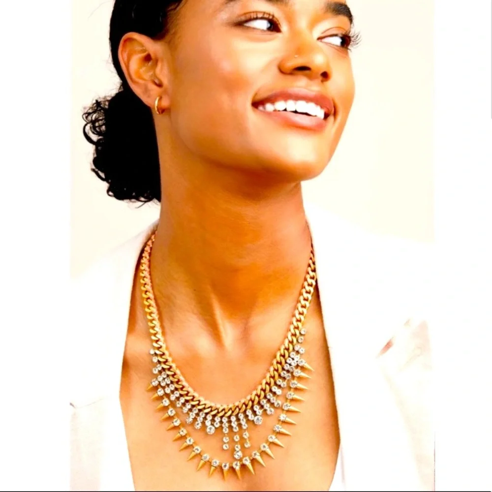 Stella & Dot | Vintage Gold Peach Rhinestone Spike Statement Necklace Re… - Picture 8 of 13
